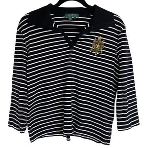 Lauren Ralph Lauren Navy/White  100% Cotton Collared Pullover w/Crest Sz Large